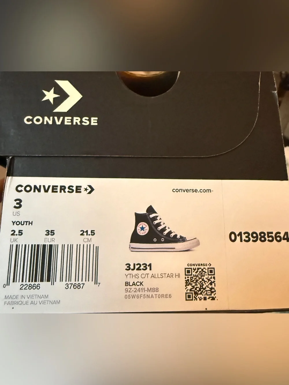 Converse Chuck Taylor All Star High Top Black Unisex Sneakers, Youth Size 3